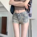 American Hot Girl Low Waist Denim Super Short Shorts Women's Summer Slim Fit Slimming Hot Pants Retro Light Color Straight Pants.
