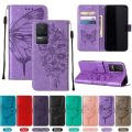 lthmy for Xiaomi Redmi K50 / K50 Pro Butterfly PU Leather Flip Wallet Card Slots with Hand Strap Stand Cover case.