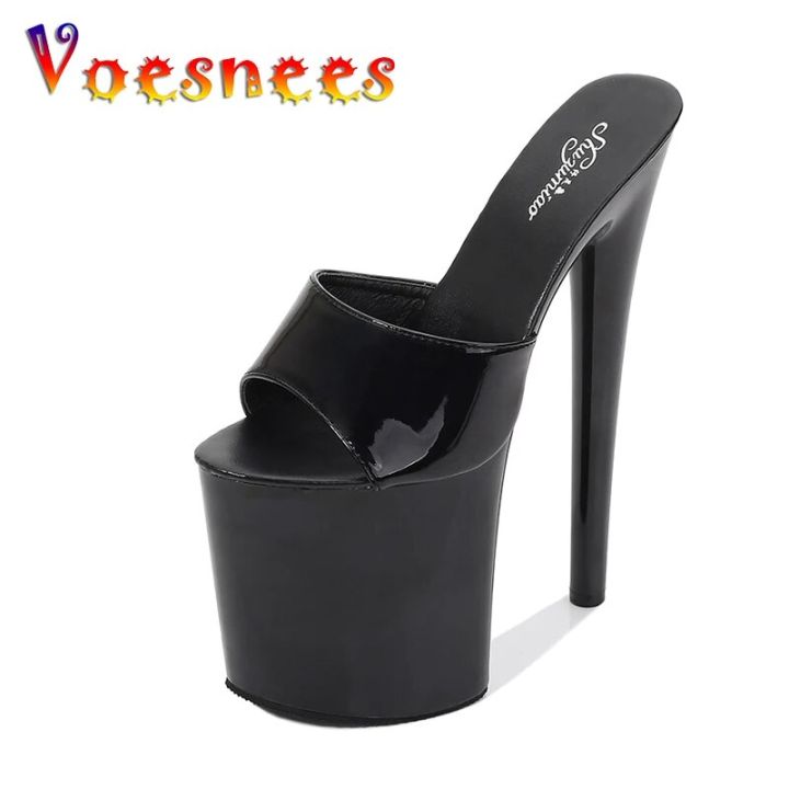 Voesnees Slippers Summer High Heels 15 17 20 CM Solid Color slides women Highs Platform Thin Heels Female Party Club Women