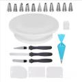7P Xacton Plastic Swivel Plate Revolving Cake Sugarcraft 12 Steel Nozzles Coupler with Piece Frosting Icing Piping Bag 3 Pcs Cake Decorating Fondant 3 Pcs Cake Icing Spatula Combo of Baking Toools Set.