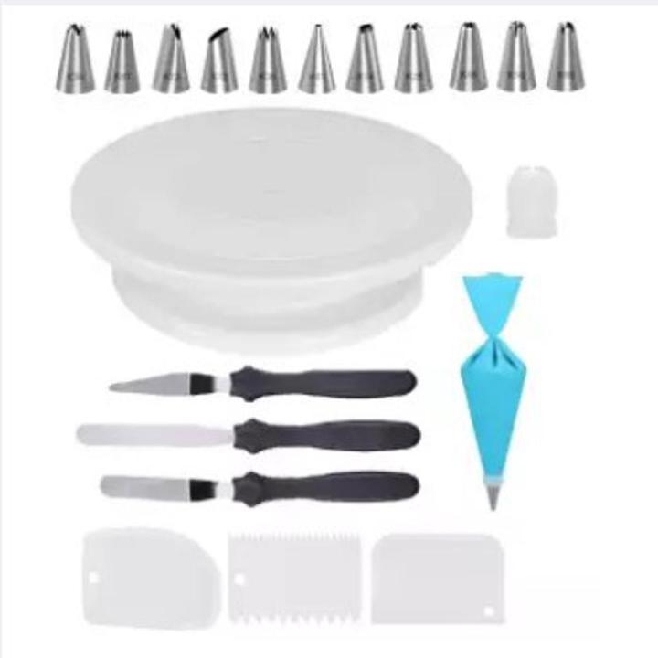 7P Xacton Plastic Swivel Plate Revolving Cake Sugarcraft 12 Steel Nozzles Coupler with Piece Frosting Icing Piping Bag 3 Pcs Cake Decorating Fondant 3 Pcs Cake Icing Spatula Combo of Baking Toools Set