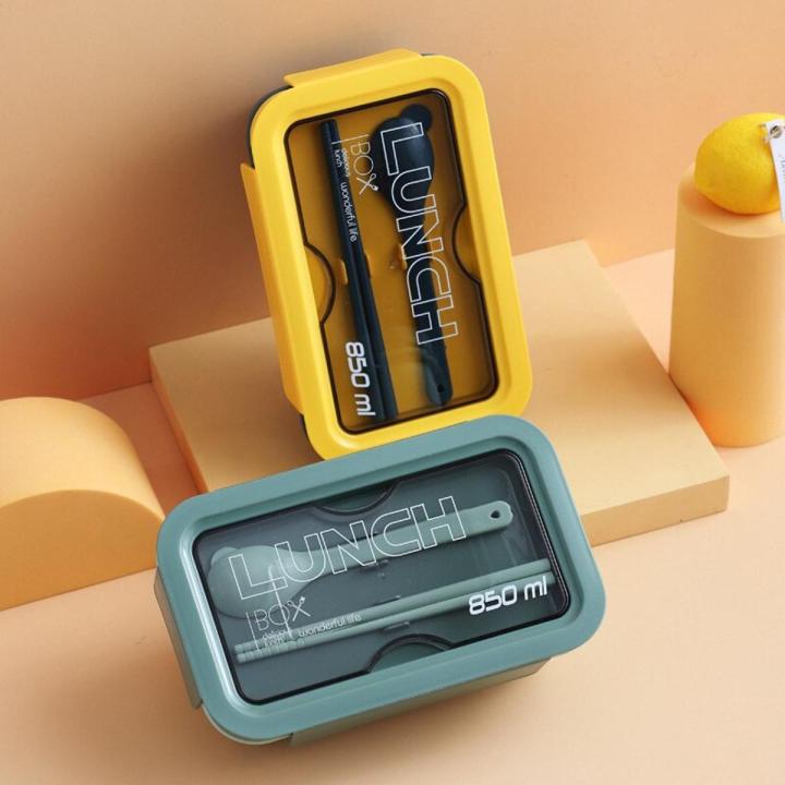 850 Ml Leakproof Tiffin Box Free Spoon Chopsticks 2 Compartment Lunch Box Lite Weight Container For School Office-Yellow/Green
