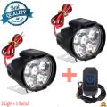 2 LED Light + 1 switch, Motorcycle Headlight White Super Bright 9 led Spot Light Fogg Light Spotlight - BLACK (1pair). 