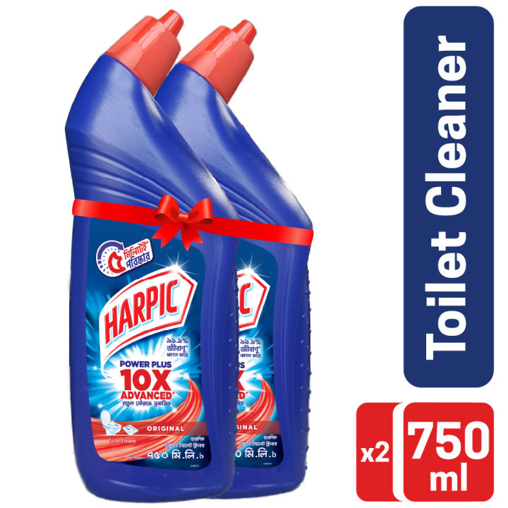Harpic Toilet Cleaner 1.5L (750ml X 2), Double Pack Original Power Plus 10x Stronger, new & thicker formula kills 99.9% of germs