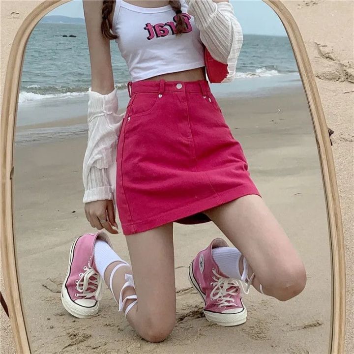 Pink%20Denim%20Skirt%20Skirt%20Small%20High%20Waist%20SlimmingbmSkirtaLine%20Skirt%20Vintage%20Skirt%20Skirt%20for%20Women%20Summer%20-%20Image%206