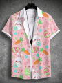 Summer Hawaiian Shirt Unisex Shirt Rabbit Egg Happy Easter Turndown Street Outdoor Short Sleeve Button-Down Print Men's Clothing. 