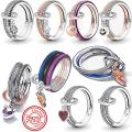 New 925 Silver Stackable Two-tone Little Lucky Rings Styling Mini Charm Beads Fit Original Pandora Me Bracelet Rings DIY Jewelry.