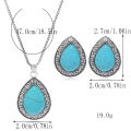 Wholesale Ethnic Style Vintage Silver Indian Bohemian Statement Turquoise Bridal Necklace With Earrings Jewelry Set For Women.