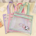 Transparent Cartoon Exam Bags Double Layer Large Capacity File Bags Student Handbags.