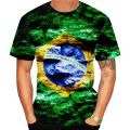 Fashion Summer Brazilian Flag 3d Printed Men's T-shirt Short Sleeve Top Football Quick Drying Quality Round Neck Boutique Shirt. 