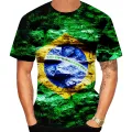 Fashion Summer Brazilian Flag 3d Printed Men's T-shirt Short Sleeve Top Football Quick Drying Quality Round Neck Boutique Shirt. 