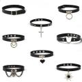 Kalung Choker Gotik Untuk Wanita Gadis, Kalung Choker Hitam Leher Punk Hip-Hop Kulit Keling Kerah Keren. 