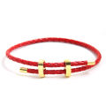 3MM Vintage Texture Leather Waxed Cord Women Jewelry for Men Bracelets Luxury Gold Plated Copper Adjustable Black/Red Bangles. 