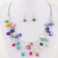 AliExpress wish exaggerated versatile crystal turquoise shell mix multi-layer necklace earrings set women's jewelry.