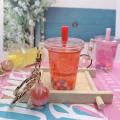 milk tea cup shape Simulated food Fun plastic Hardware Oil quicksand liquid Pendant for Fashion accessory Keychain decoration Gift option Bubble tea lovers Trendy summer accessory. 