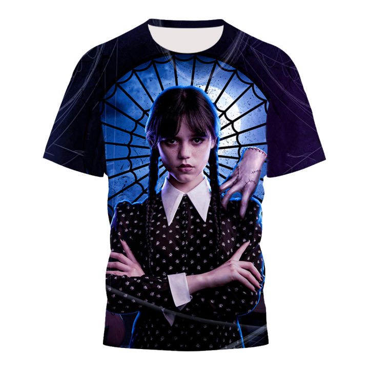 Wednesday Addams Cosplay T-shirt Men Harajuku Movie Streetwear Tees Male Popluar Cool Summer O-neck Tops Boys Fashion Clothing