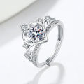 Platinum Plated Full Zircon Sparkling Wedding Crown Bridal Ring for Women Crown Micropaved Diamond Engagement Ring.