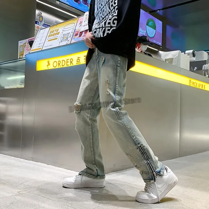Side%20Slit%20Zipper%20Pierced%20Jeans%20Men's%20Straight%20Tube%20Micro%20Flared%20Pants%20Autumn%20American%20High%20Street%20Vibe%20Fashion%20Zipper%20Hem%20Jeans%20-%20Image%205