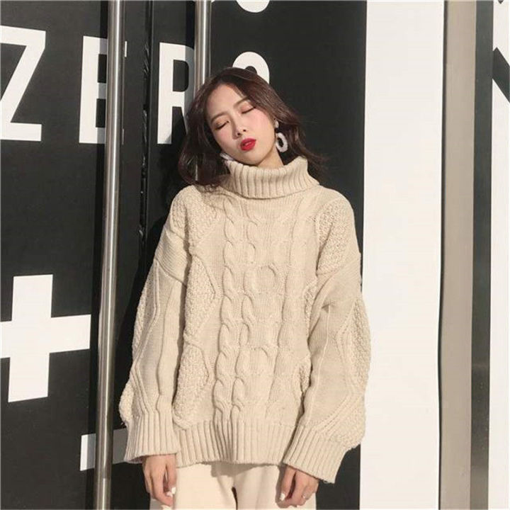 Autumn%20and%20Winter%20Korean%20Style%20Loose%20High%20Collar%20Cable-Knit%20Pullover%20Sweater%20Women's%20Thicken%20Lazy%20Style%20Knitwear%20Sweater%20Coat%20-%20Image%203