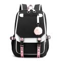 Fengdong large school bags for teenage girls USB port canvas schoolbag student book bag fashion black pink teen school backpack.
