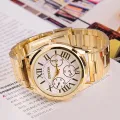 Fashion Women Luxury Roman Numerals Golden Tone Quartz Analog Wrist Watch. 