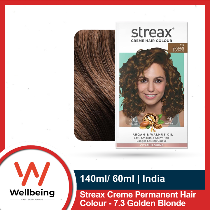 Streax Creme Permanent Hair Color - 7.3 Golden Blonde - 140ml/ 60ml 100% Grey Coverage, Ammonia Free Hair Color, Long Lasting