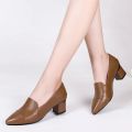 Versatile pumps with soft leather pointed-toe block heel fashion pointed-toe spring fall 2023 new high heels women's mid-heel singles. 