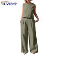 T-shirt Pants Round Neck Crew Neck Pullover Wide Leg Pants. 