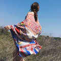 Xiaohongshu New Ethnic Style Scarf Summer Beach Travel Sunshade Silk Scarf Sunscreen Cotton and Linen Printed Shawl Wholesale. 