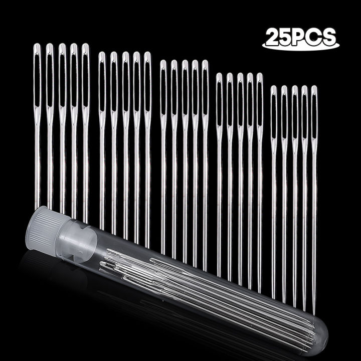 25Pcs/Set Large Eye Stitching Needles Stainless Steel Large Hole Needles 5 Sizes DIY Hand Sewing Needles with Clear Storage Tube