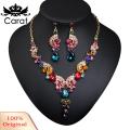 Carat Luxury Women Rhinestone Pendant Chain Necklace Stud Earrings Wedding Jewelry Set. 