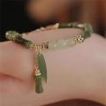1Pcs Handmade Green Color Natural Stone Bamboo Joint Leaves Tassel Beads Strand Beaded Bracelet for Women Accessories.