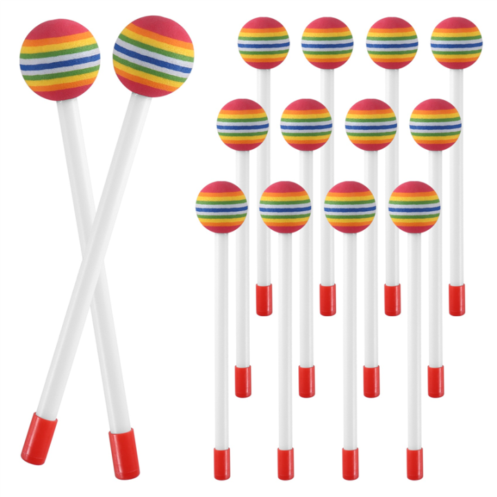 14 Pcs Lollipop Drum Mallet Sticks Round Rainbow Hammer Percussion Sticks Plastic Drumsticks for Kids Child Mallet