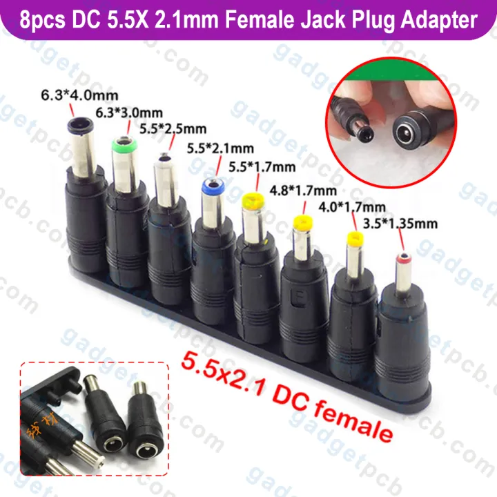 8PCS 5.5*2.1mm Female Jack Plug Socket Converter 6.4 6.3 5.5 4.8 4.0 3.5 2.5 2.1 1.7 1.35 Male Tips DC Jack Charger Plugs DC Power Supply Adapter DC Connector