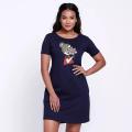 Ladies Long T-shirt Casual Loose Fit O-Neck Short Sleeve Top in Solid Color. 