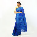 Blue Color ComfortableTangail Jamdani Saree For Women Without Blouse pieces - Home Office Partywear - Suitable Every Occasion.