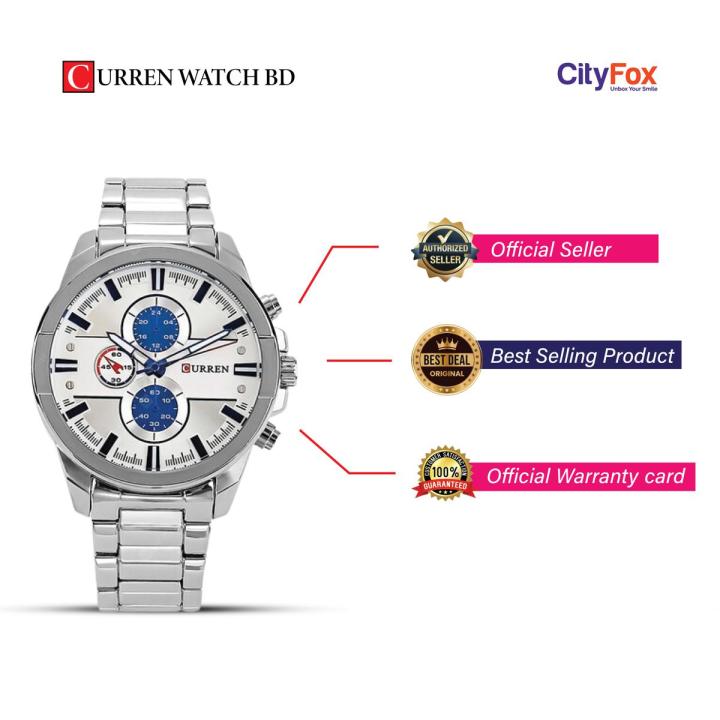 New Arrivals Curren 8274 Luxury Men Wrist Watch Alloy Strap Fashion Heavy Dial Male Business Quartz Classic Brand Watch-Silver and Blue