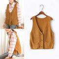 TingYiLi Vintage Button Pocket Sweater Women Pink Black Winter Sleeveless Sweater Korean Cute Ladies Girls Knitted Sweater Vest. 