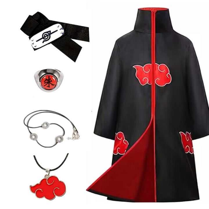 Kids Anime Cloak Cosplay Costume Ninja Wizard Robe School Uniform Adult and Child Halloween Costumes Headbands Necklaces Rings