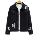 Men's Fashion Cross Embroidery Denim Jacket Spring and Autumn Ins Street Fashion Label Loose Jean Jacket Chaquetas Hombre.