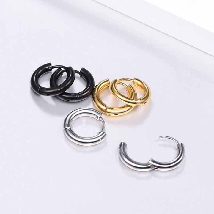 1-pair Earrings for Men, 8mm Circle Ear Studs, Round Non Piercing ...