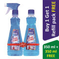 Cleanzy Glass Cleaner with Spray - 350ml ( Buy 1 Get 1 Refill 350ml Free ). 