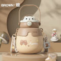 316Children's Thermos Mug Take Drinking Straw Cup Primary School Students for School Girls' and Boys' Baby Cute Water Bottle. 