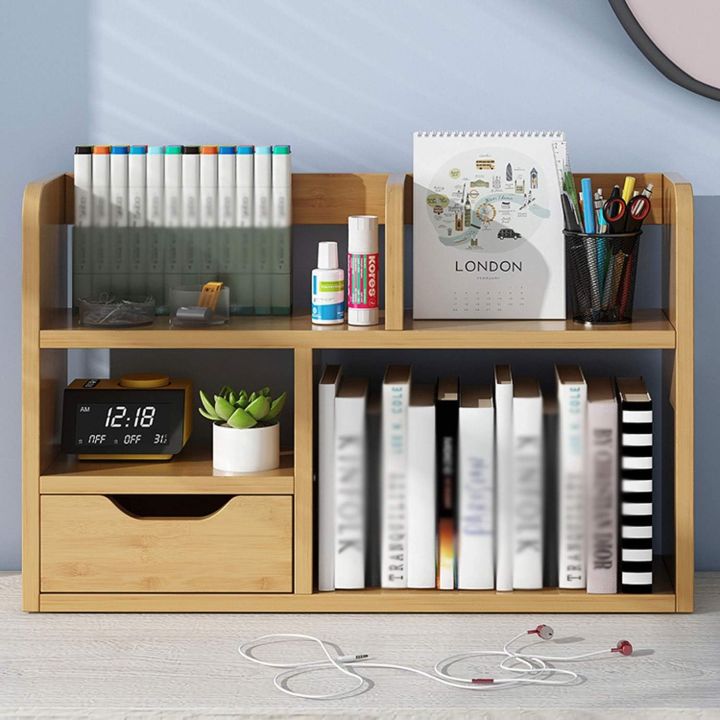 AOKLEY Bookshelf Ware Desktop Bookshelf Bookcase Drawer Type Bookshelves Office Desktop Storage Shelf Living Bedroom Display Stand Book Rack