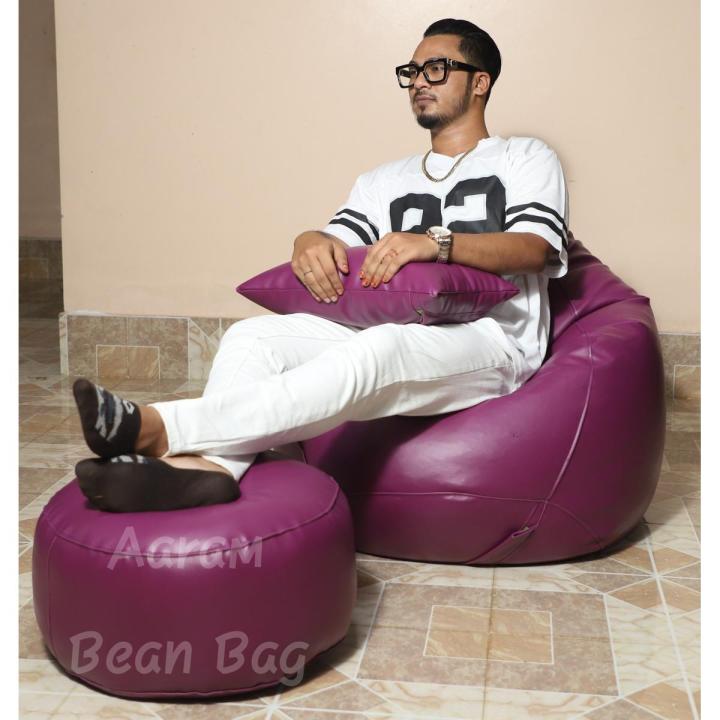 Faux Leather XXL Pear Shape 3pcs Combo Bean Bag-Purple