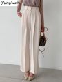 Loose Pants Women Korean Chic Summer Retro Western-style High Waist Thin All-match Straight Tube Wide-leg Trousers. 