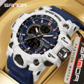 SANDA 6198 Fashionable Cool Night Light Dual Screen Multi functional Outdoor Sports Waterproof Men's Electronic Watch. 