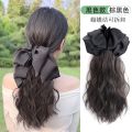 Wig Women's Long Hair Detachable Bow High Ponytail Grip TikTok Same Style Water Ripple Low Tie Wig Braid. 