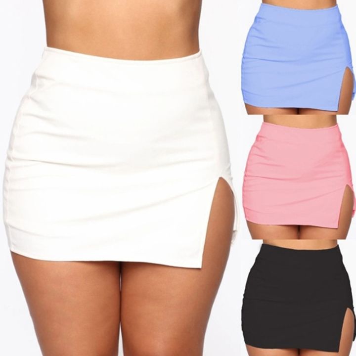 Women Mini Shirt Summer Slim Plus Size Solid Color Female Splited High Waist Pencil Skirt Club Fashion