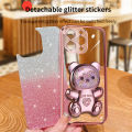 New Phone cases iPhone 15 14 Pro Max 15 14 Plus 13 Pro 12 Pro Max 11 Pro Max Xr Xs Max 7 8 6s Plus SE Penutup belakang Gradien 3D Folding Bear Stand Holde Mewah Slim Plating Glitter Girls Casing ponsel Soft Transparan Silicone Protection. 